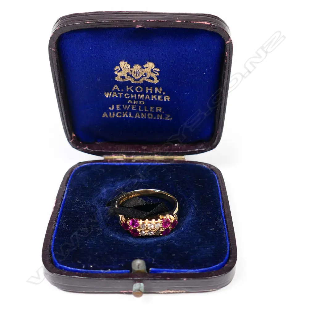 Adolph Kohn (Auckland) 18ct gold ruby and diamond ring, Image 1++